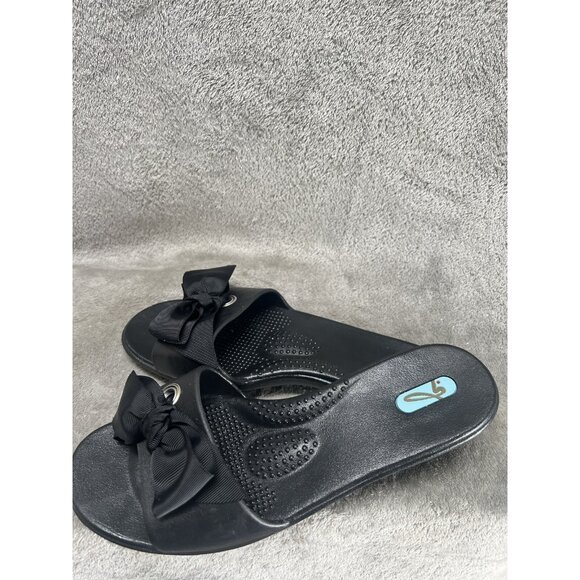 Oka B Women’s Medium Black Bow Slip On Peep Toe Sandals Slides Shoes Water Beach - Picture 4 of 10